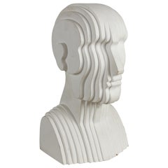 Mid-Century Modern OP-Art White Plywood Bust of Concentric Biomorphic Layers 