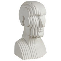 Mid-Century Modern OP-Art White Plywood Bust of Concentric Biomorphic Layers