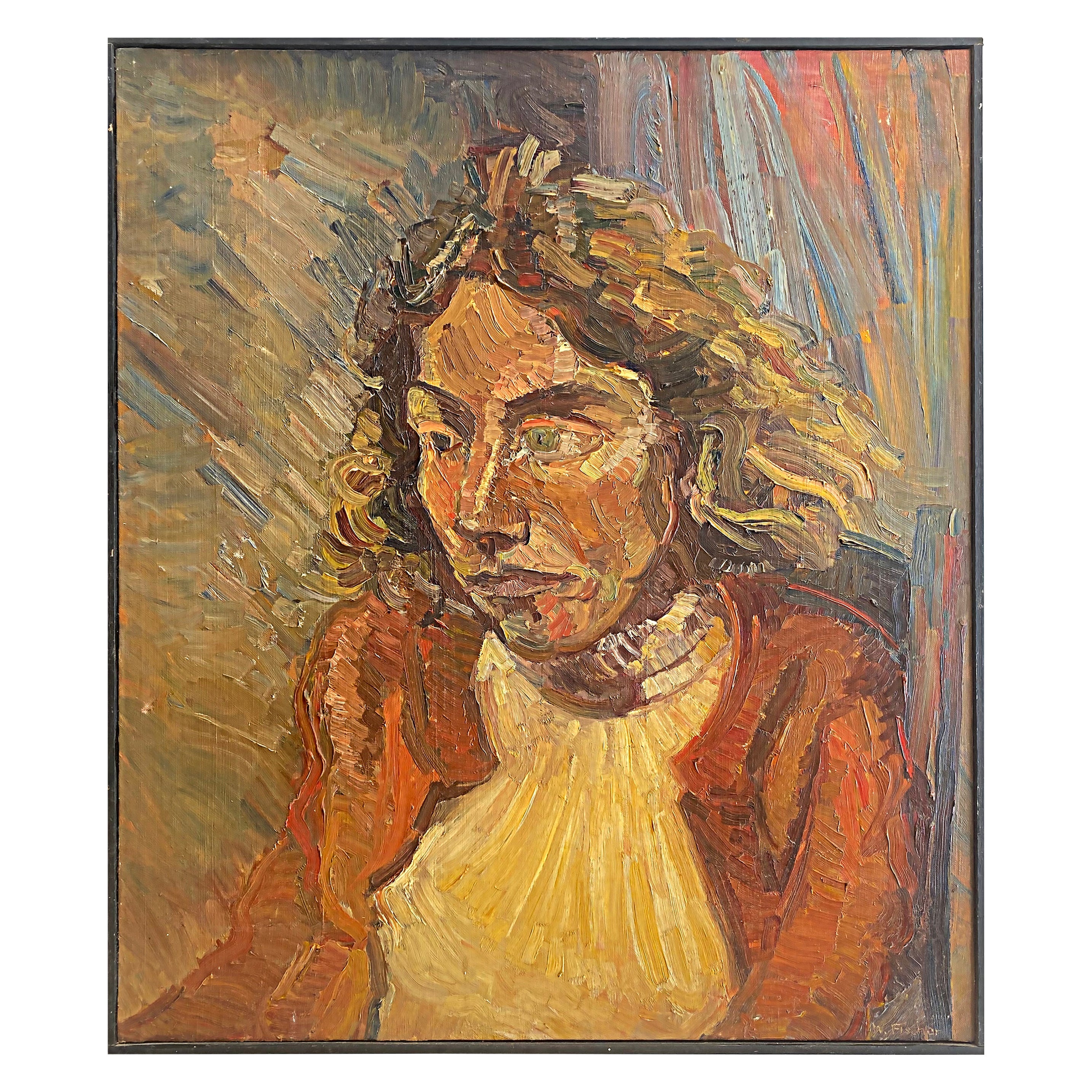 Peinture à l'huile figurative abstraite de Warren Fischer, signée, 1973