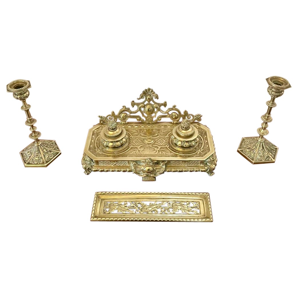 Magnificent Quality Antique 19th Century French Cast-Brass Desk Set For Sale