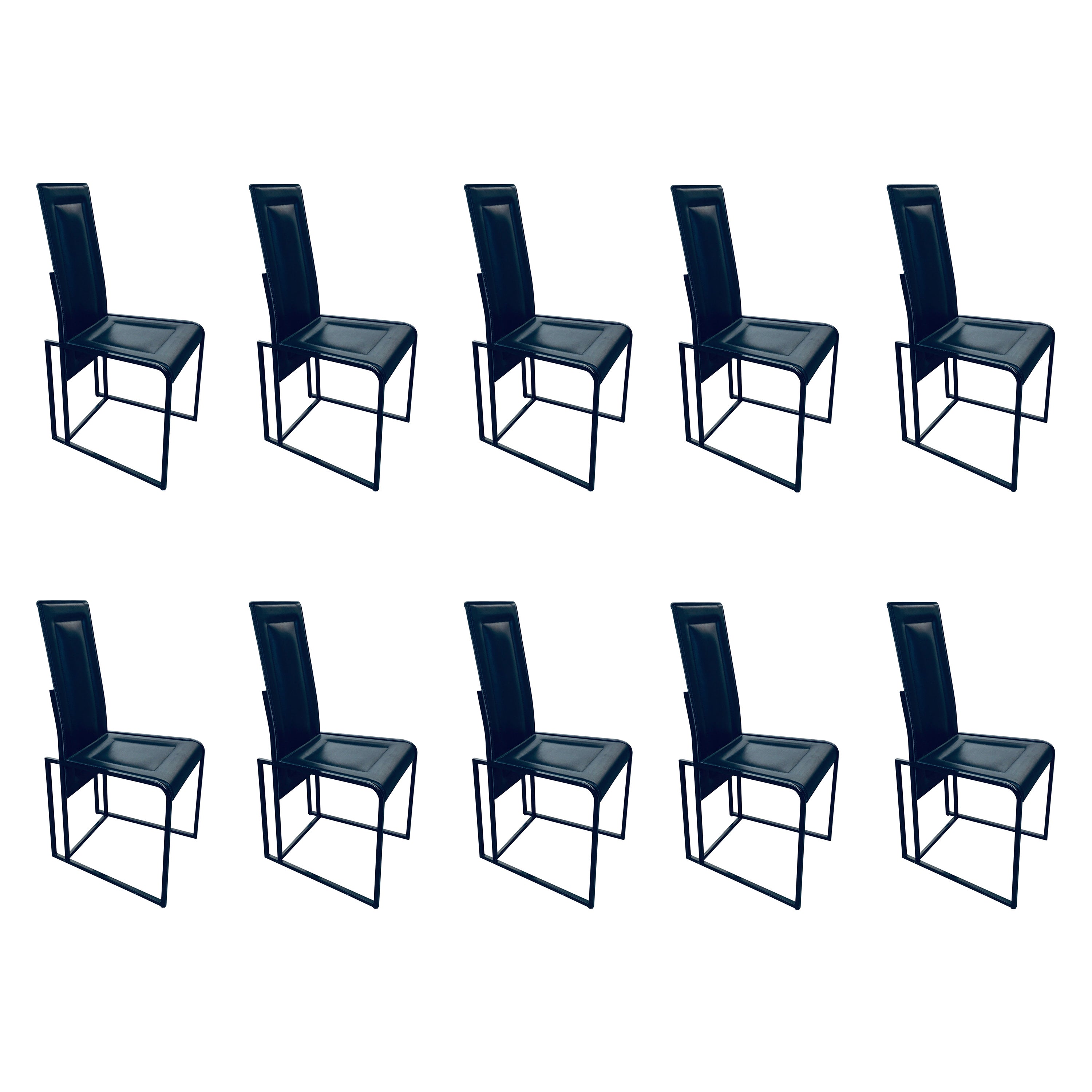Postmodern Architectural Design Set of 10 Dining Chairs 1980's Italy For Sale
