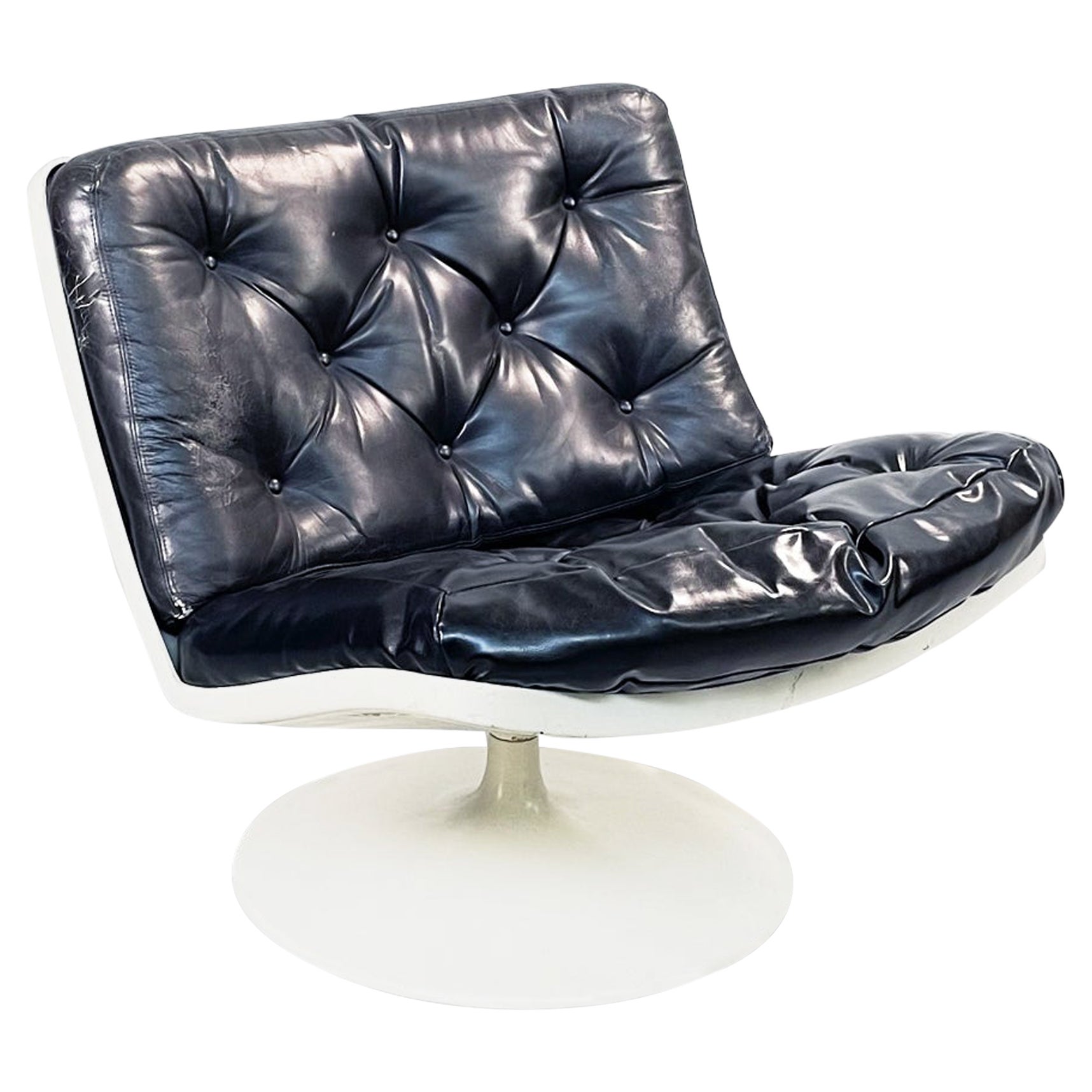 Italian Space Age Black Leather and Abs Plastic Armchair by Play, 1970s For Sale