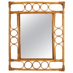 Rattan Bamboo Franco Albini Style Rectangular Mirror