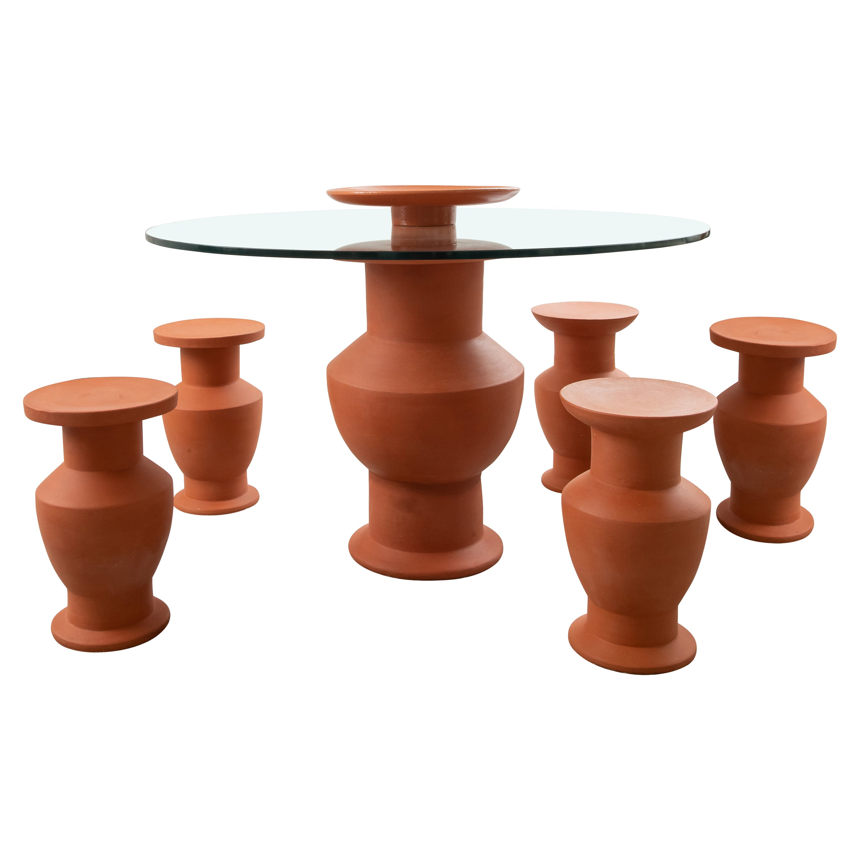 Contemporary Terracotta Ceramic Dining Table and Stools by Léa Ginac, 2022 For Sale