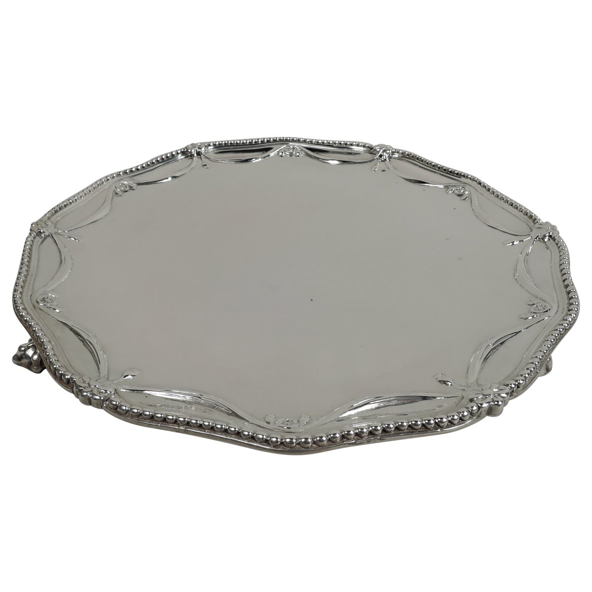English Georgian Neoclassical Sterling Silver Salver Tray by Rugg