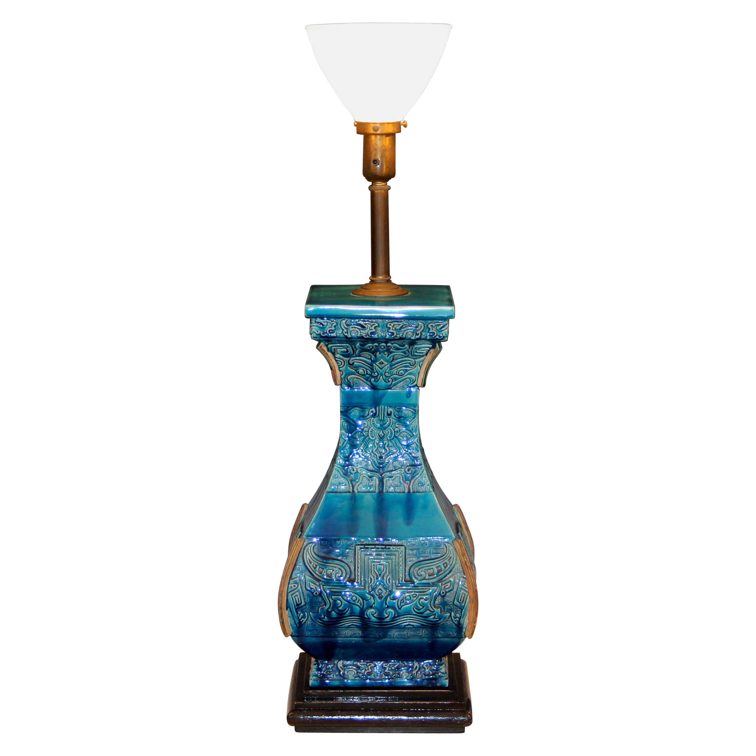 Enorme ceramica Zaccagnini Mid Century Italian Lamp Vintage 1950's Turquoise