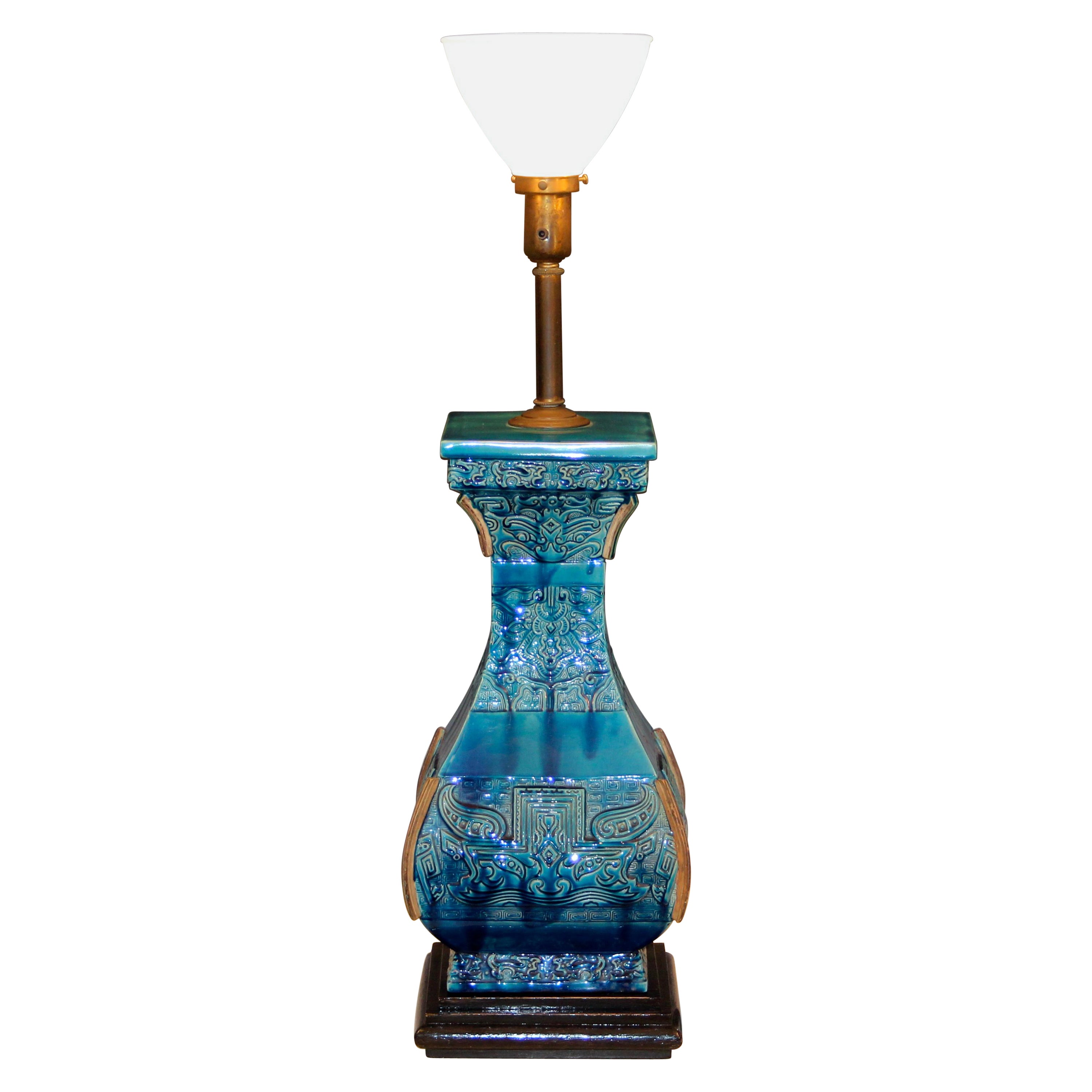 Huge Zaccagnini Pottery Mid Century Italian Ming Lamp Vintage 1950's Turquoise For Sale