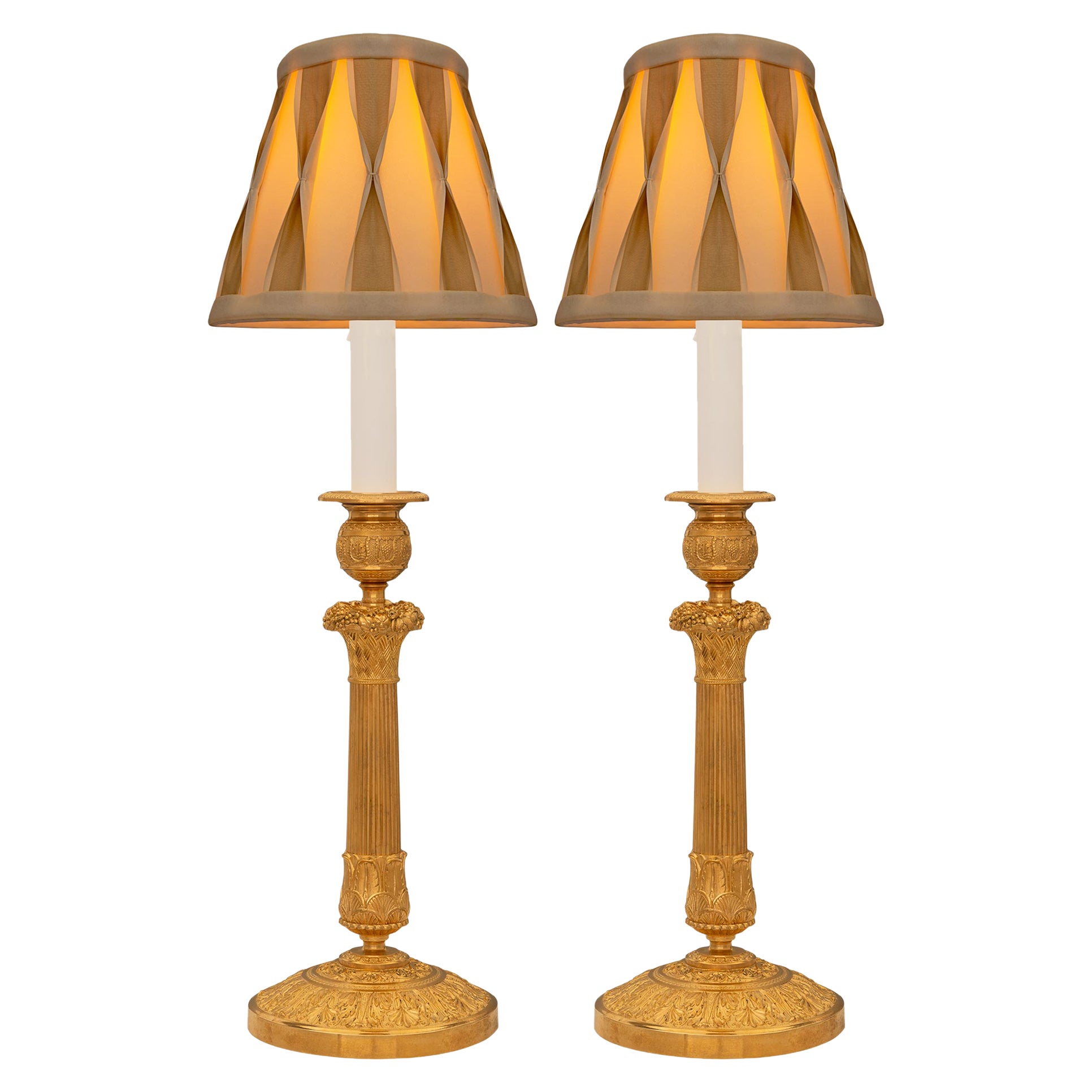 French 19th Century Louis XVI St. Belle Époque Period Ormolu Candlestick Lamps