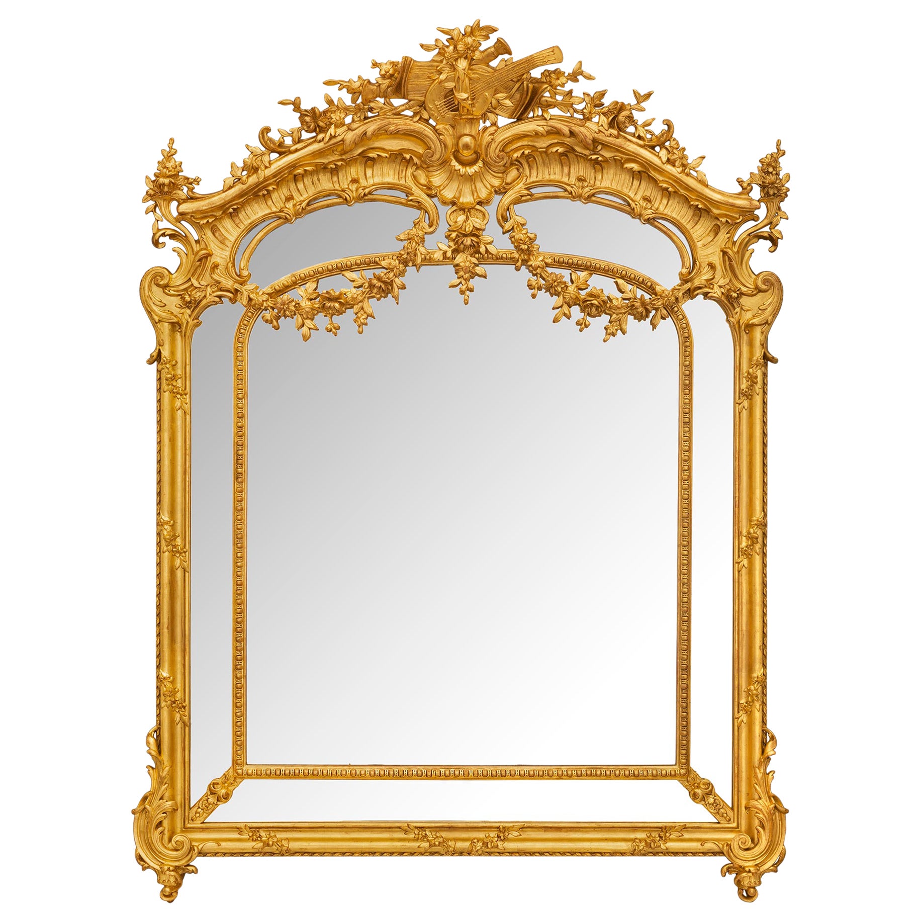 Miroir français du XIXe siècle, style Louis XVI, à double cadre en bois doré