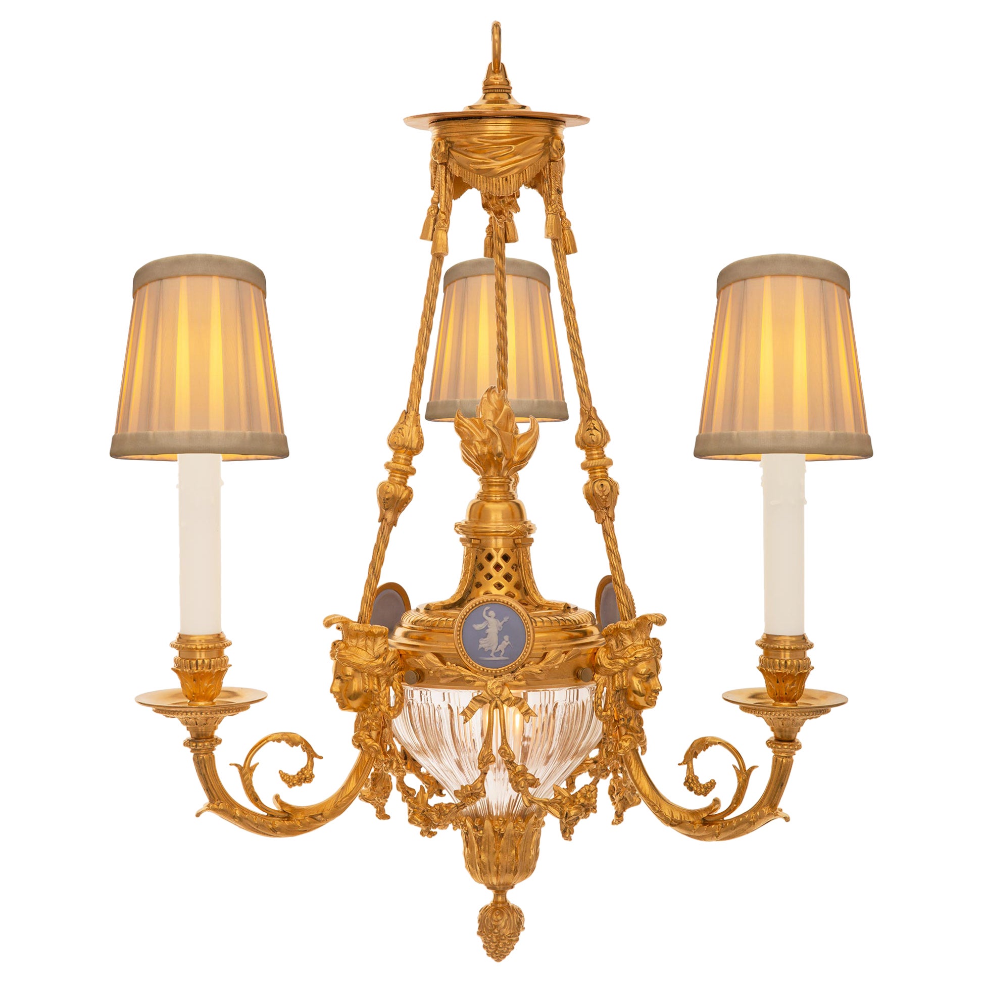 French 19th Century Louis XVI St. Ormolu, Wedgwood & Baccarat Crystal Chandelier For Sale