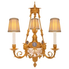 Antique French 19th Century Louis XVI St. Ormolu, Wedgwood & Baccarat Crystal Chandelier