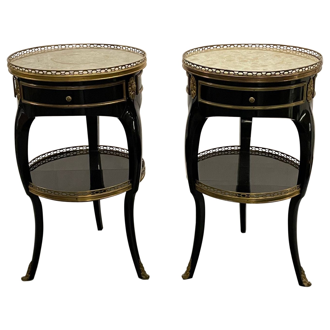 Pair Maison Jansen Hollywood Regency Style End, Side Tables, Silver Leaf Glass