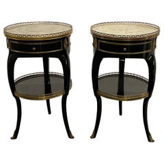 Retro Pair Maison Jansen Hollywood Regency Style End, Side Tables, Silver Leaf Glass