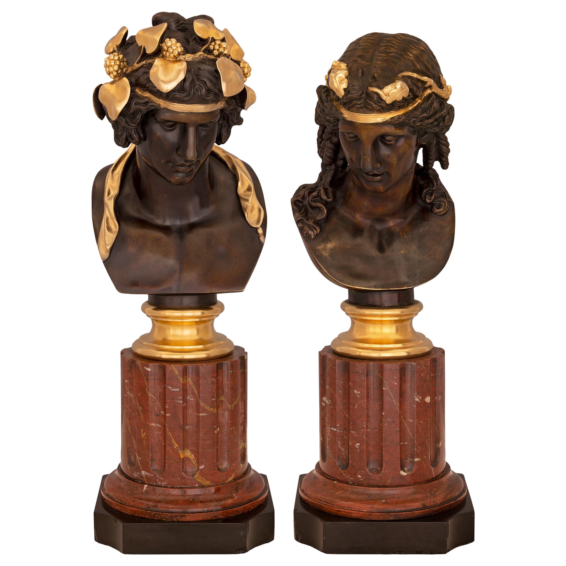 True Pair Of French 19th Century Louis XVI St. Belle Époque Period Busts  For Sale