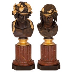 Antique True Pair Of French 19th Century Louis XVI St. Belle Époque Period Busts 