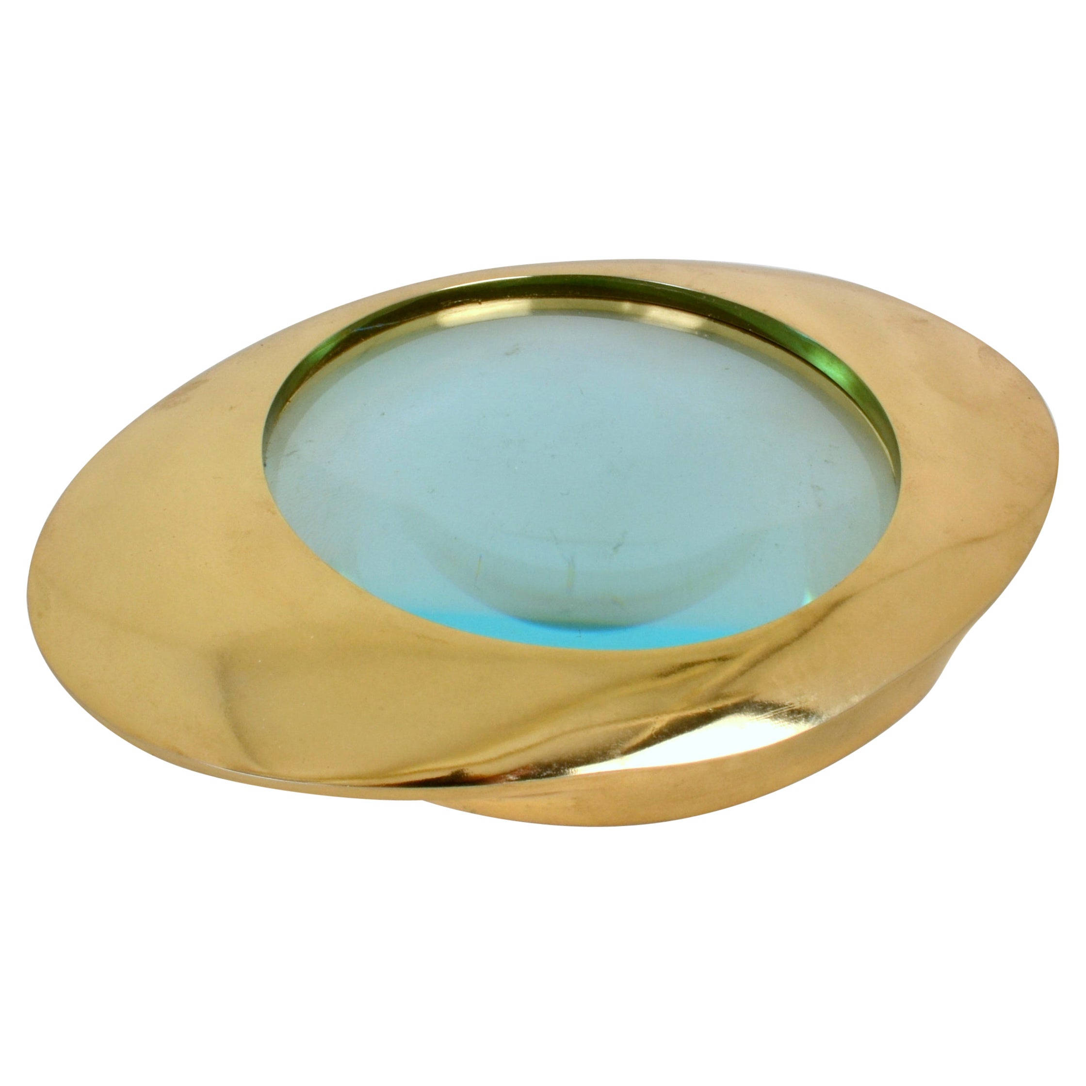 Large Decorative Brass Magnifying Glass Lens and Paper Weight For Sale