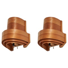 Danish Designer, Wall Lights, Pine, Moulded Pine Veneer, Denmark, 1970s