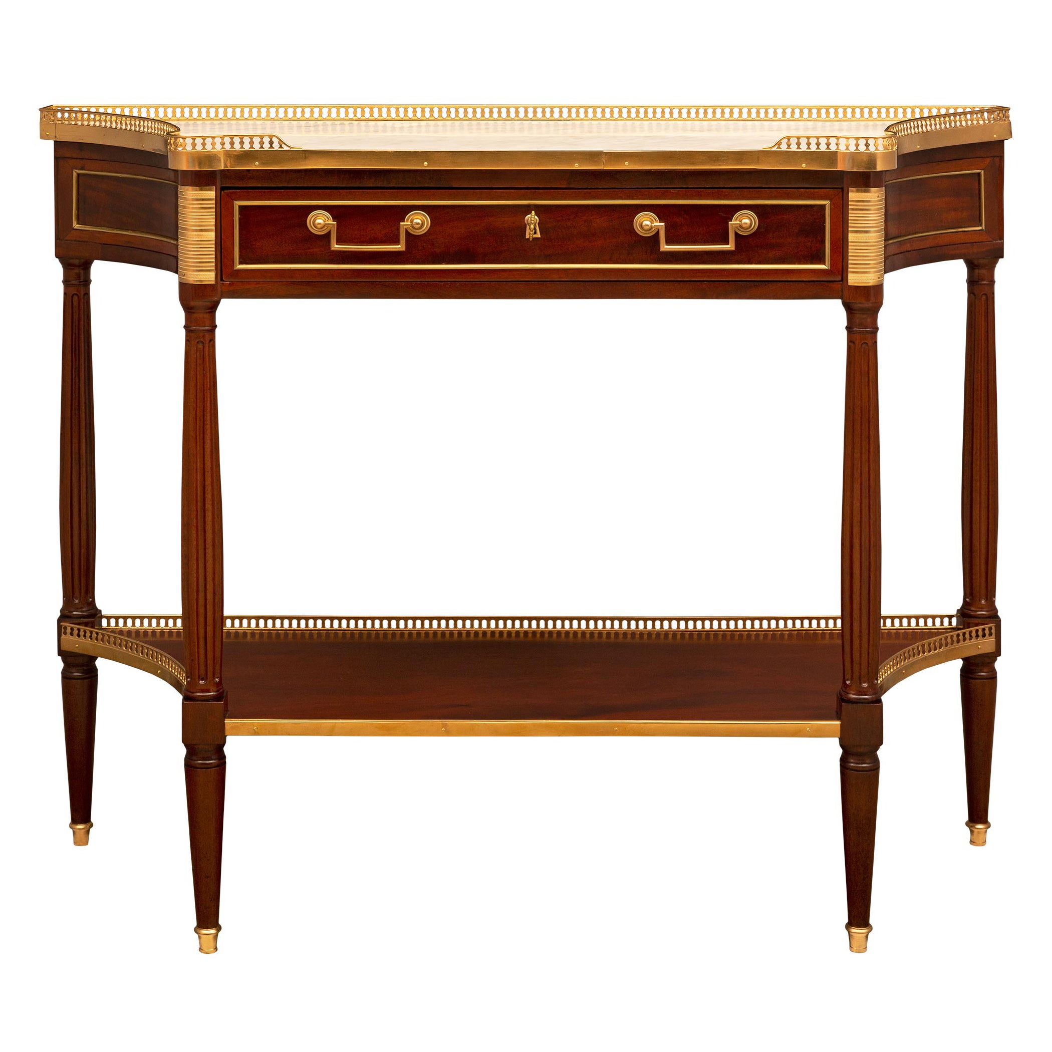 French 18th Century Louis XVI Period Mahogany, Ormolu and Marble Console For Sale