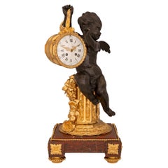 Antique French 19th Century Belle Époque Period Bronze, Ormolu and Marble Clock