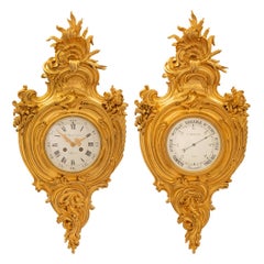 French 19th Century Louis XV St. Ormolu Wall Mounted Clock & Barometer