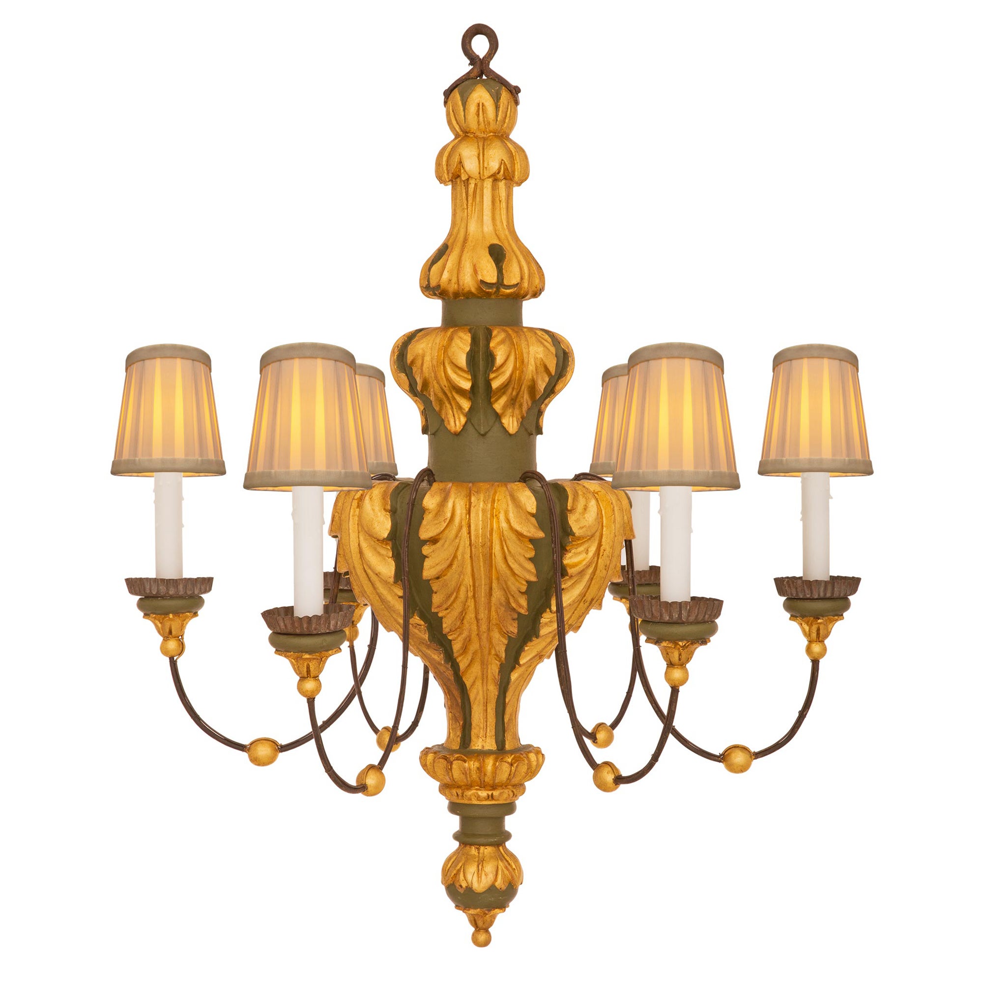 Italian 19th Century Louis XVI St. Patinated And Giltwood Chandelier For Sale