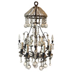 1930s, French Bronze Crystal Chandelier