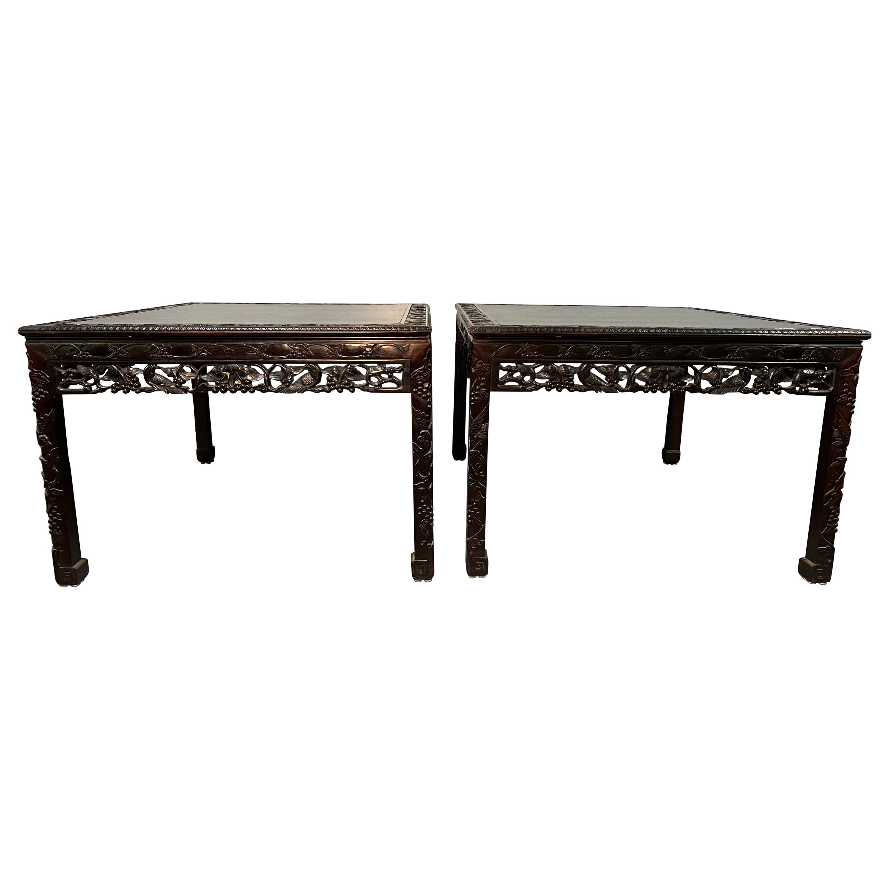 Pair of Early 20th Century Carved Rosewood Chinese Center Tables For Sale