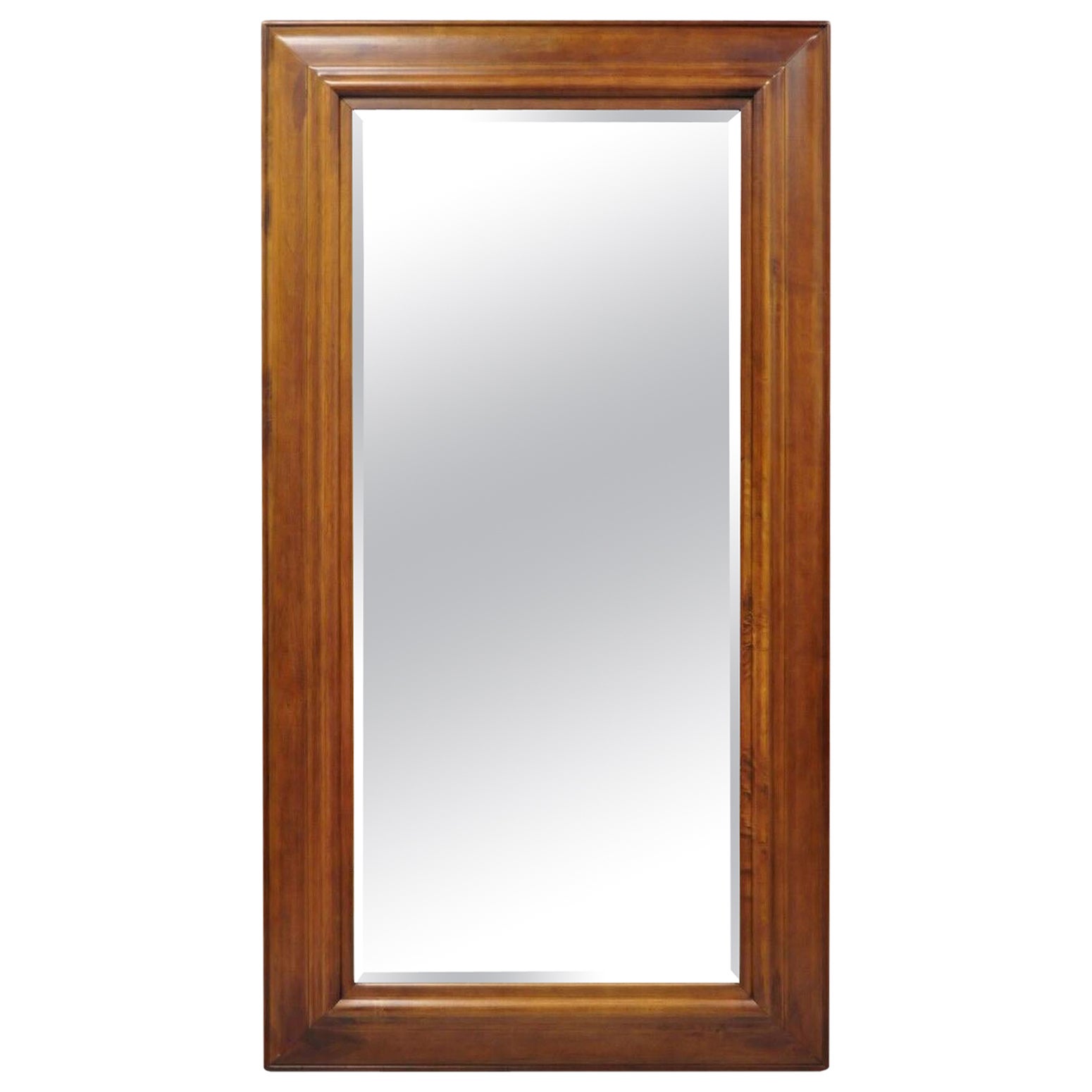 Grand miroir de coiffeuse sur pied en verre biseauté avec cadre en bois de cerisier