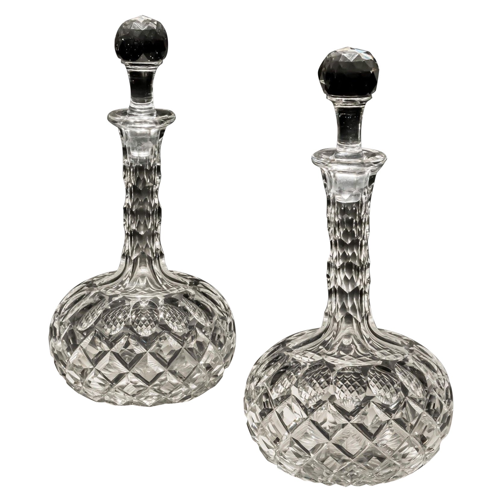 A pair of shaft and globe Victorian decanters For Sale