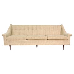 Mid-Century Danish Modern Walnut Beige Sofa