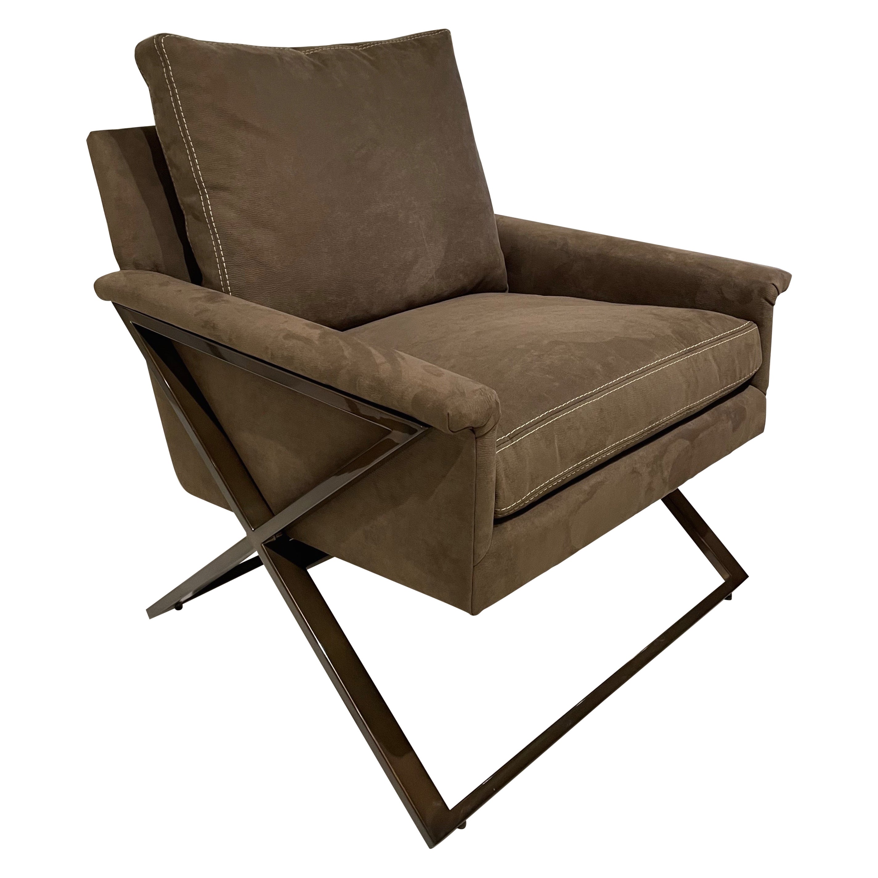 Modern Contemporary X Metal Base Lounge Chair For Sale