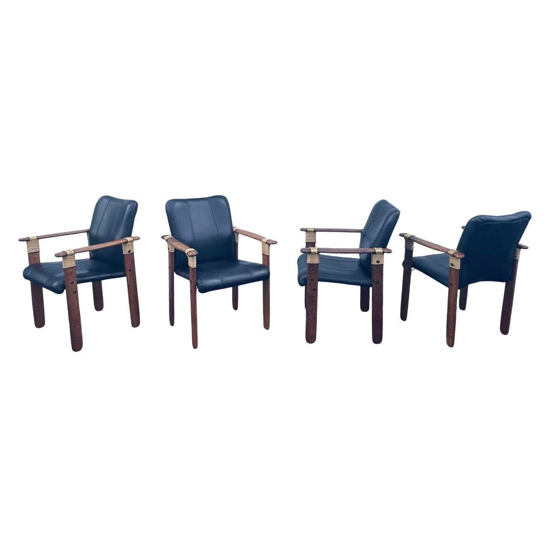 Pacific Green Palmwood and Leather "Messina" Chairs - Set of 4 For Sale