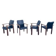 Pacific Green Palmwood and Leather "Messina" Chairs - Set of 4