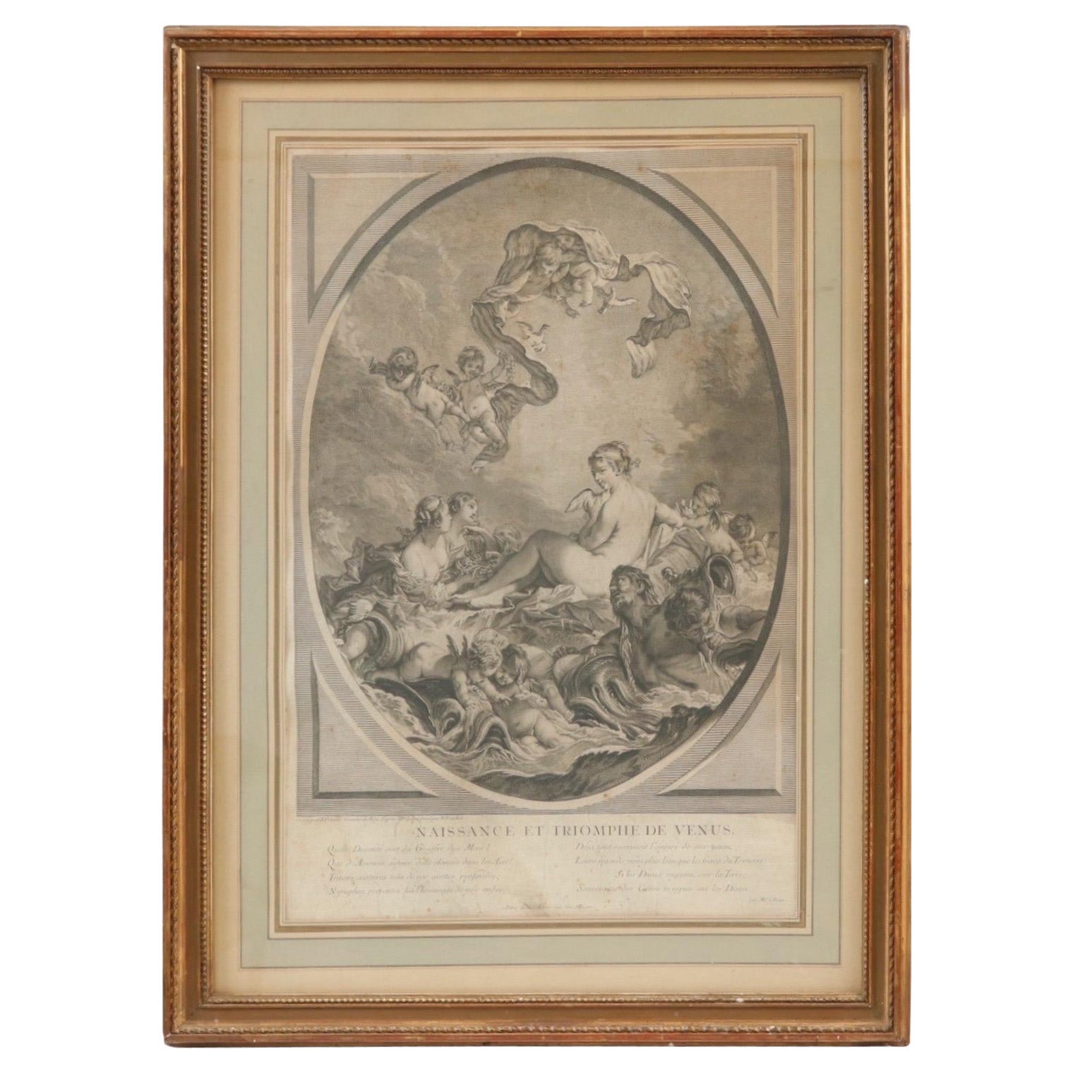 1747 Birth and Triumph of Venus Framed Engraving For Sale