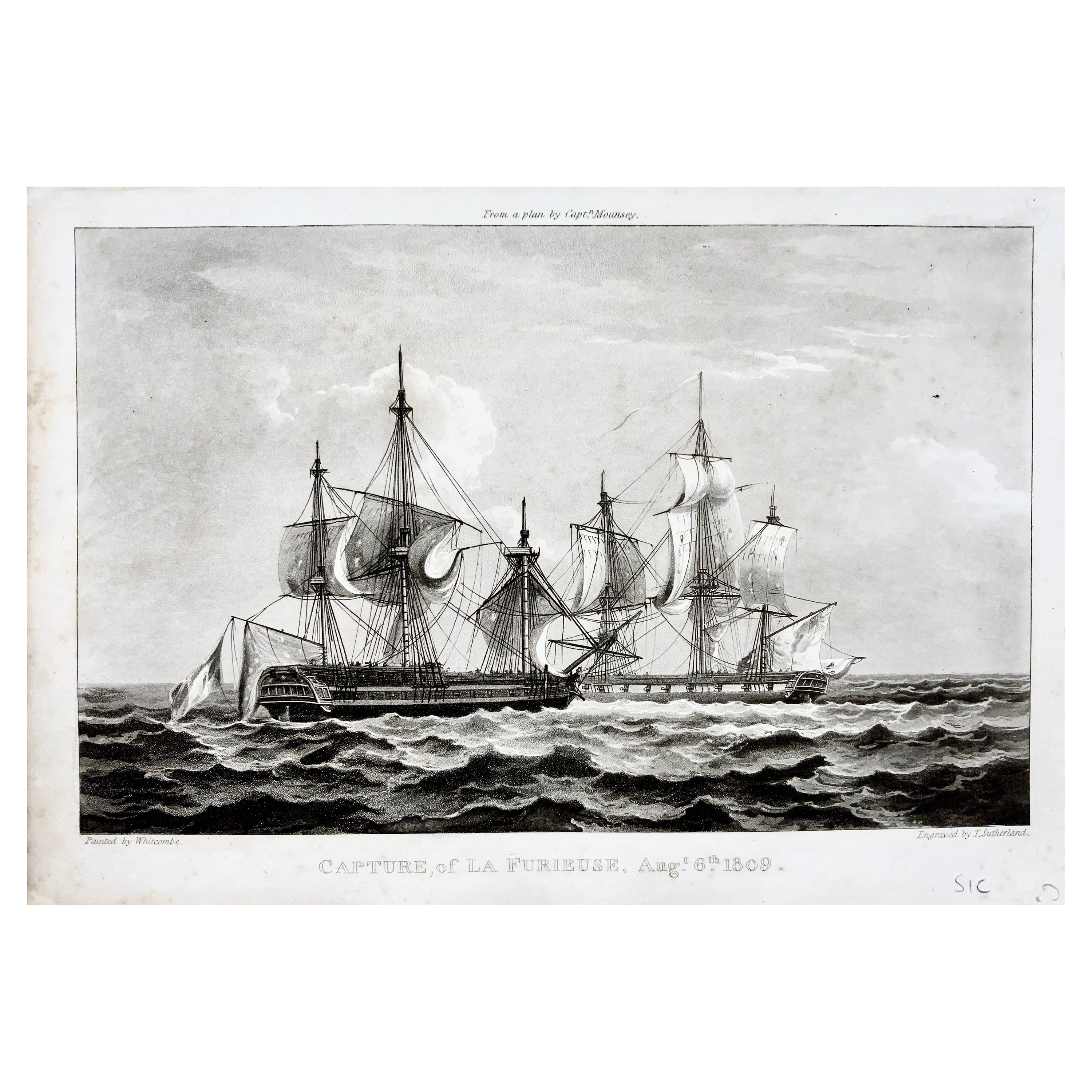 Sutherland, Capture of La Guerrière in 1809, maritime aquatint