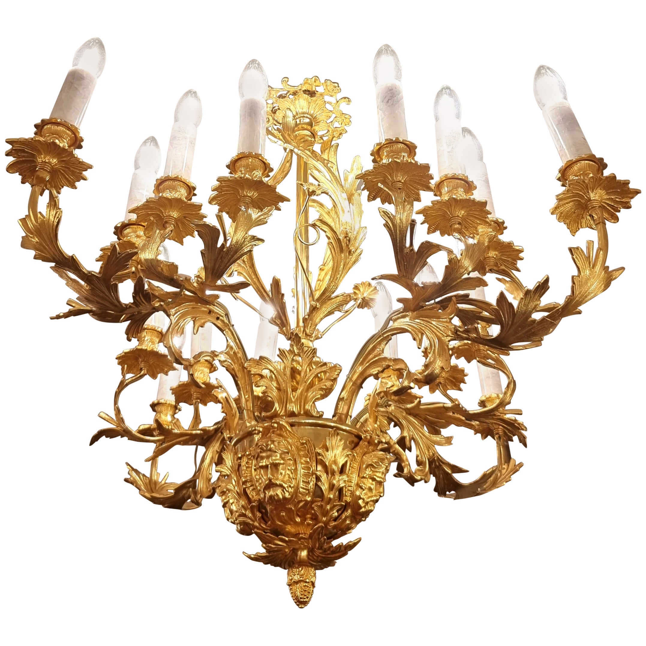 Excellent lustre français rococo en cristal de roche et bronze doré