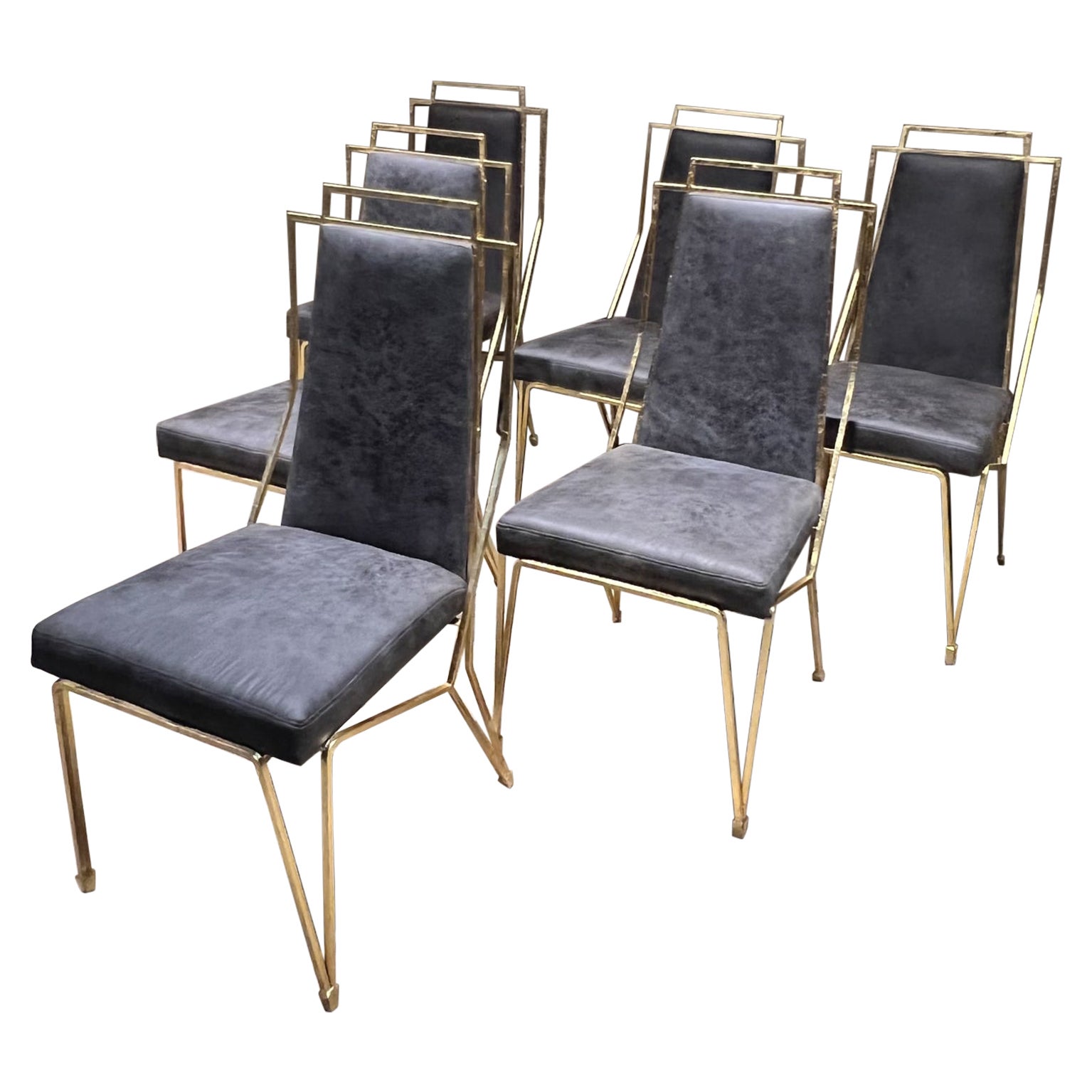 1950s Arturo Pani Mexico Modernism Set of Six Gold Leaf Dining Chairs Rich Gray