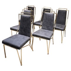 Vintage 1950s Arturo Pani Mexico Modernism Set of Six Gold Leaf Dining Chairs Rich Gray