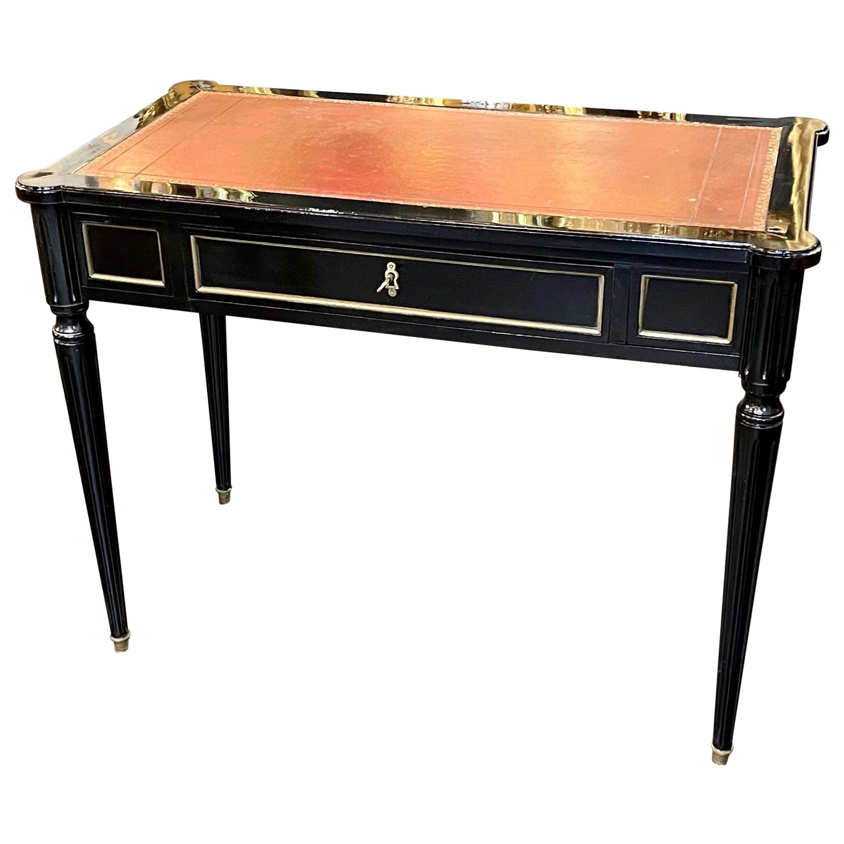 Vintage Jansen Style Black Lacquered Writing Desk For Sale