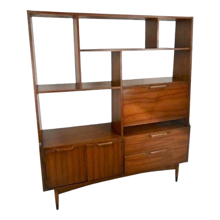 Vintage MidCentury Modern Solid Walnut Book Case Shelf with Writing