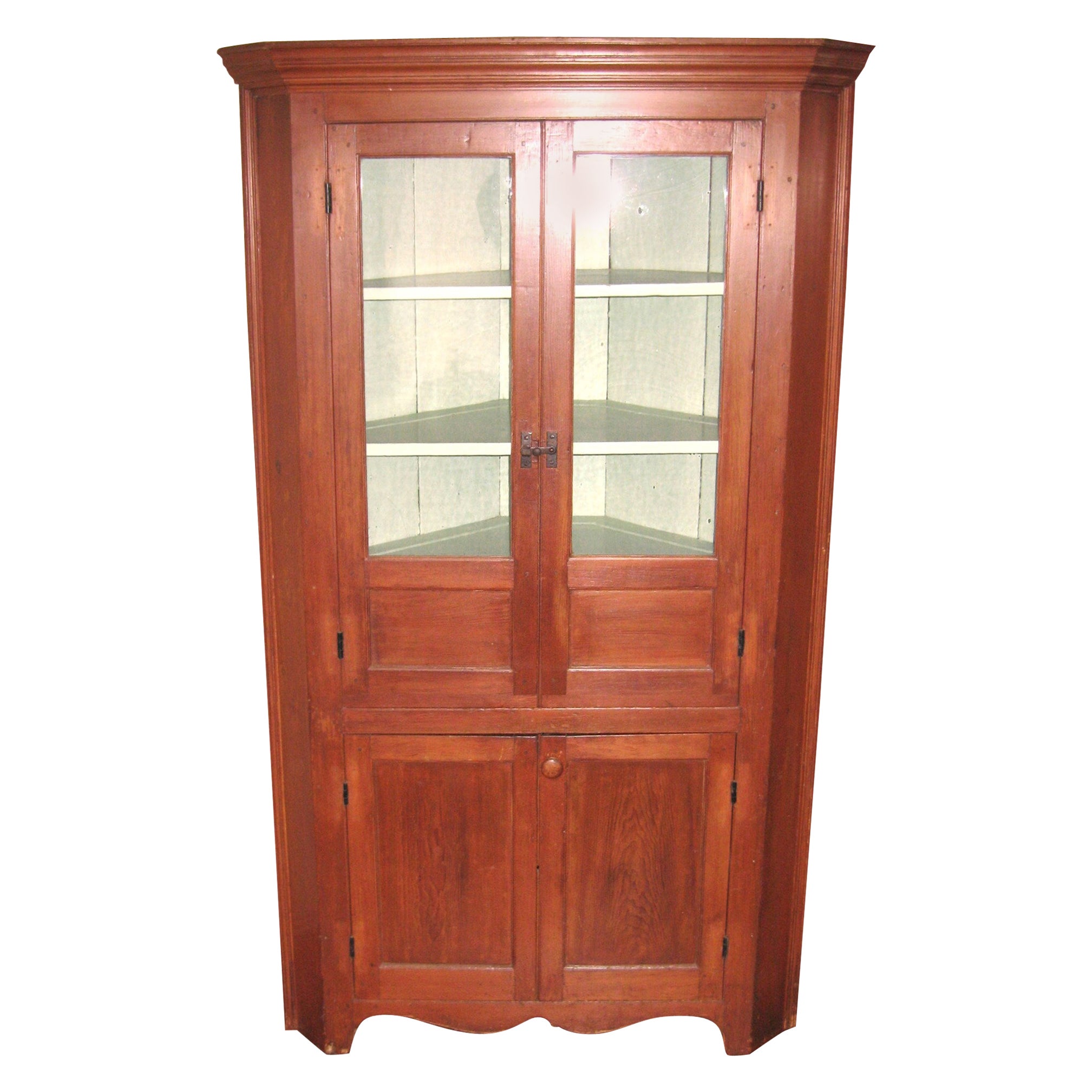 1850s Cherry Corner Cupboard Farm House Rustic Cabinet For Sale