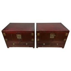 Antique Pair of Early 20th Century Elmwood Cabinets