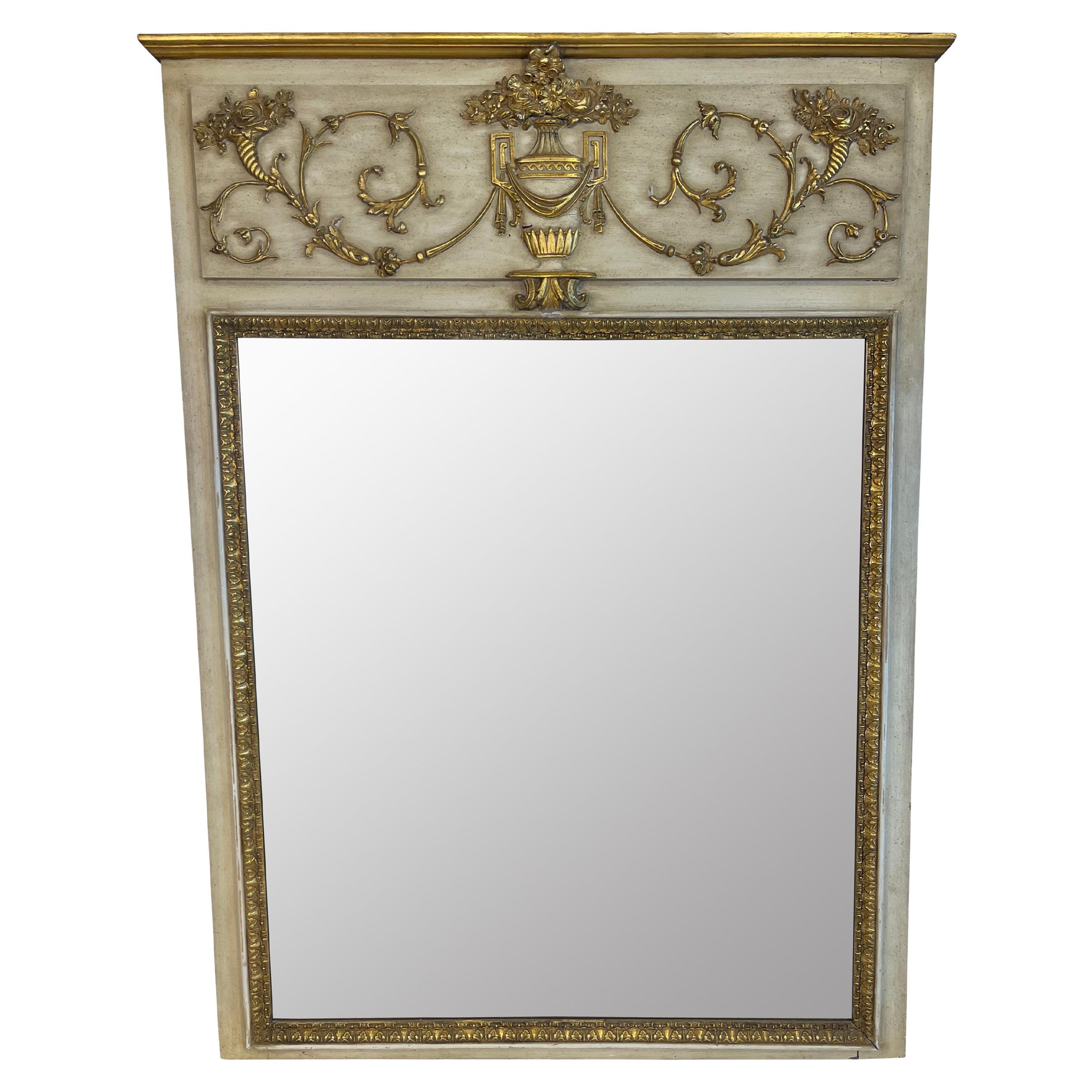 Louis XVI Style Ivory and Gilt Trumeau Mirror