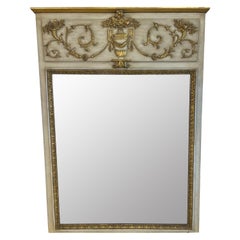 Vintage Louis XVI Style Ivory and Gilt Trumeau Mirror