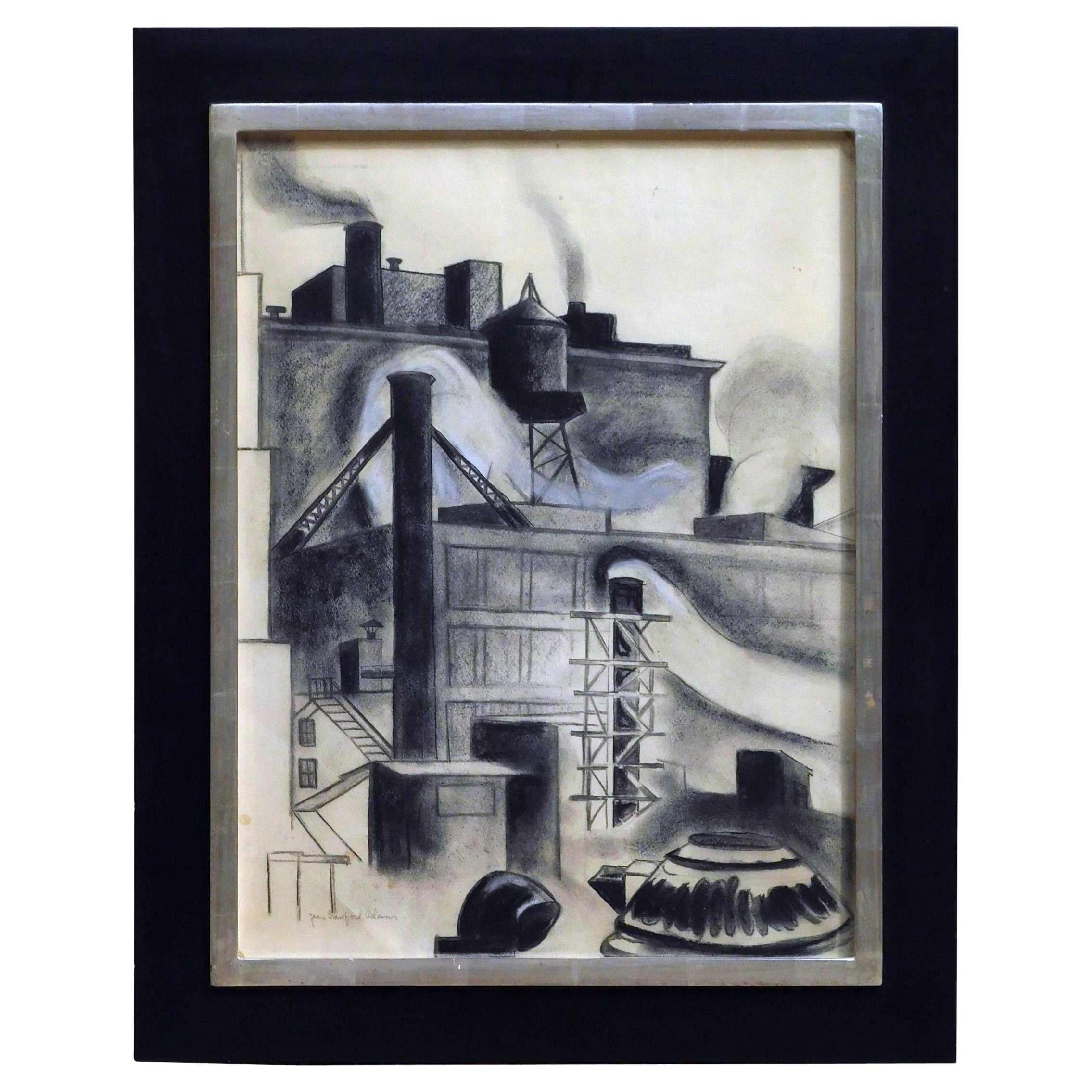 Jean Crawford Adams Original Drawing Chicago, circa 1930. “View from the Studio” For Sale