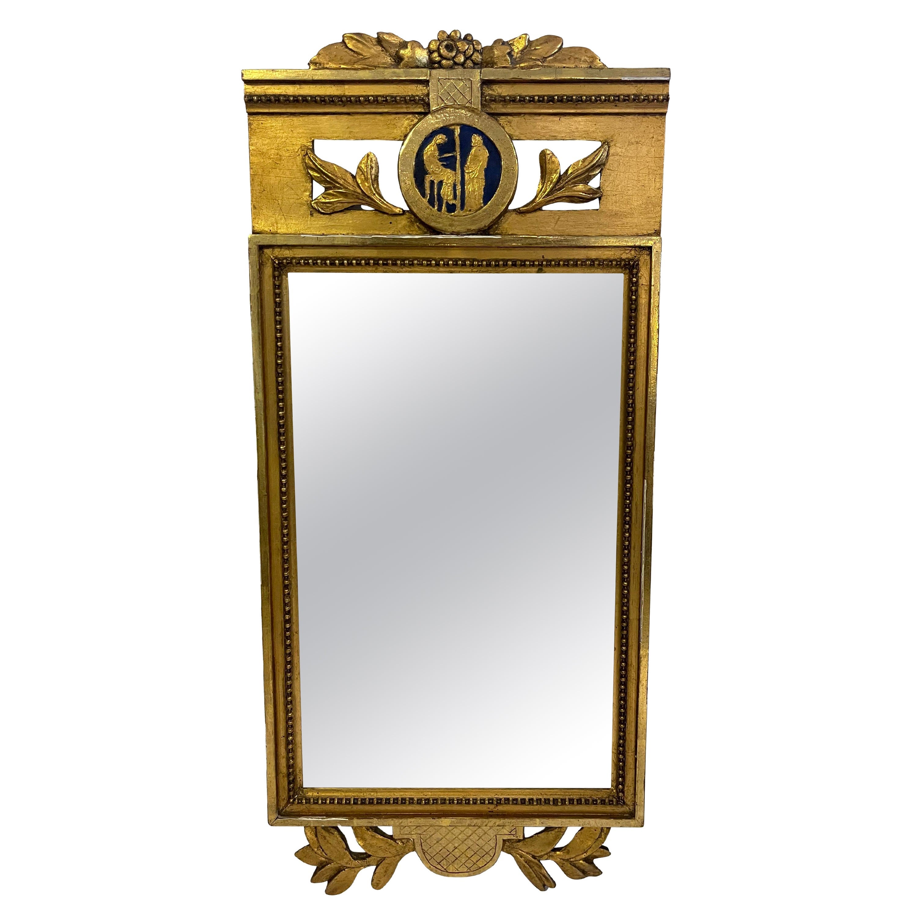 Miroir suédois doré de la fin du XVIIIe siècle de style gustavien avec verre d'origine en vente