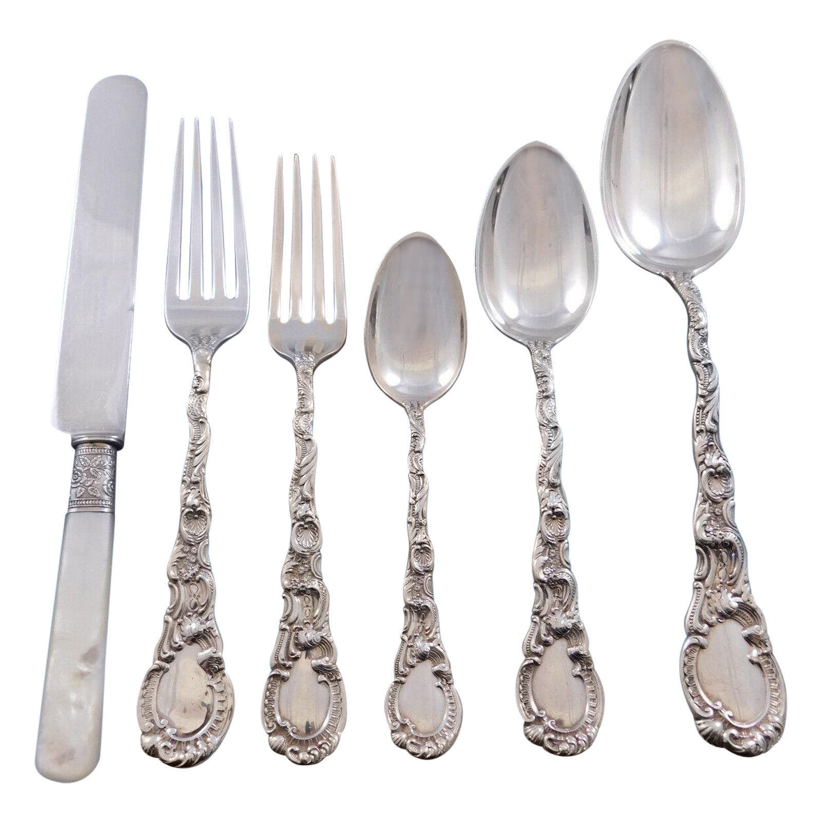 Louis XV by Durgin Sterling Silver Flatware Set Service 54 Pc Rare in Fitted Box For Sale