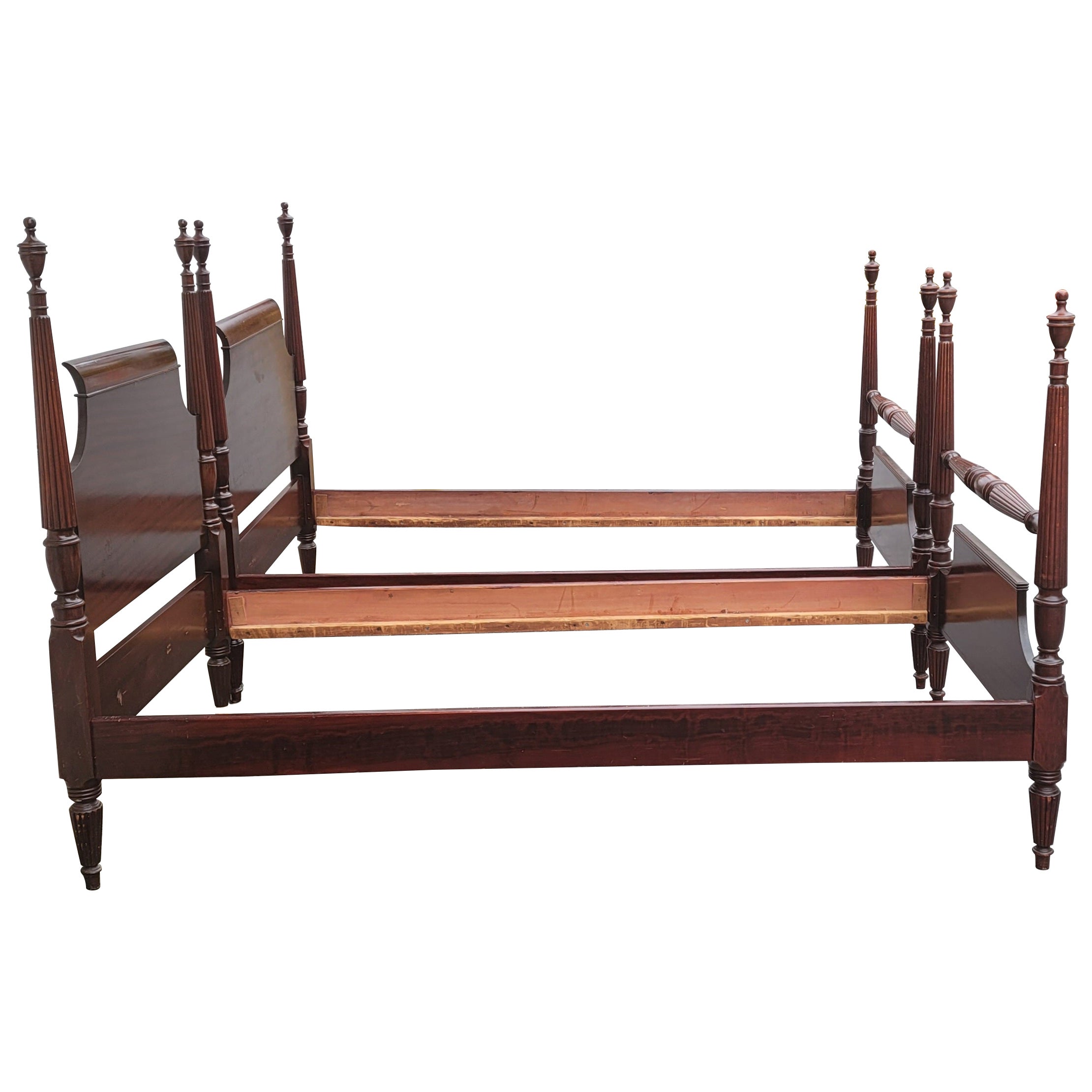 A patinated Pair of Federal Style Mahogany Semi-Poster Twin Size Bedsteads.
Measure 81.5