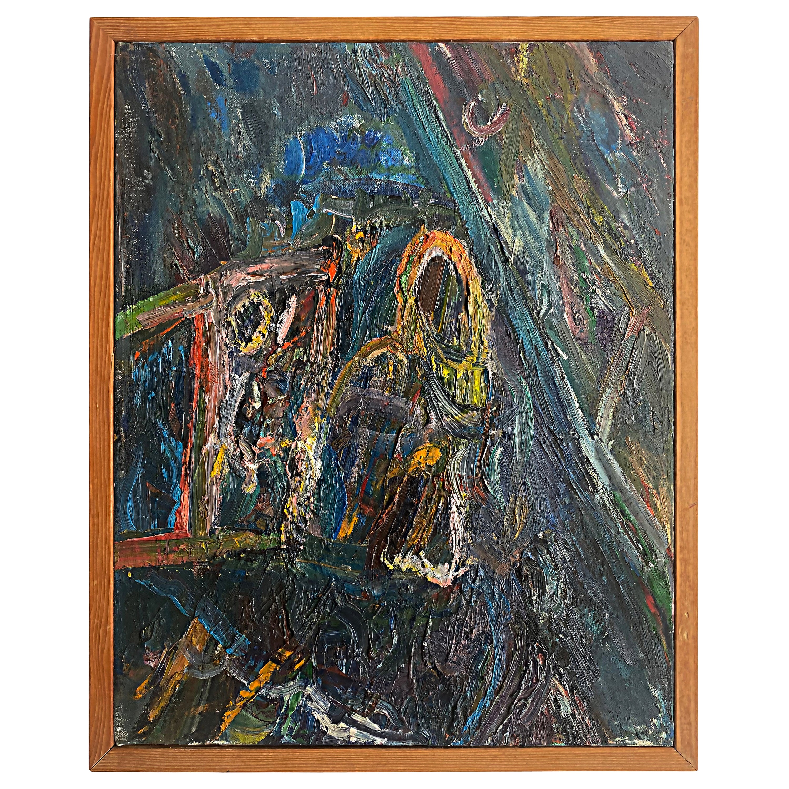 Pintura al óleo abstracta figurativa vintage de Warren Fischer