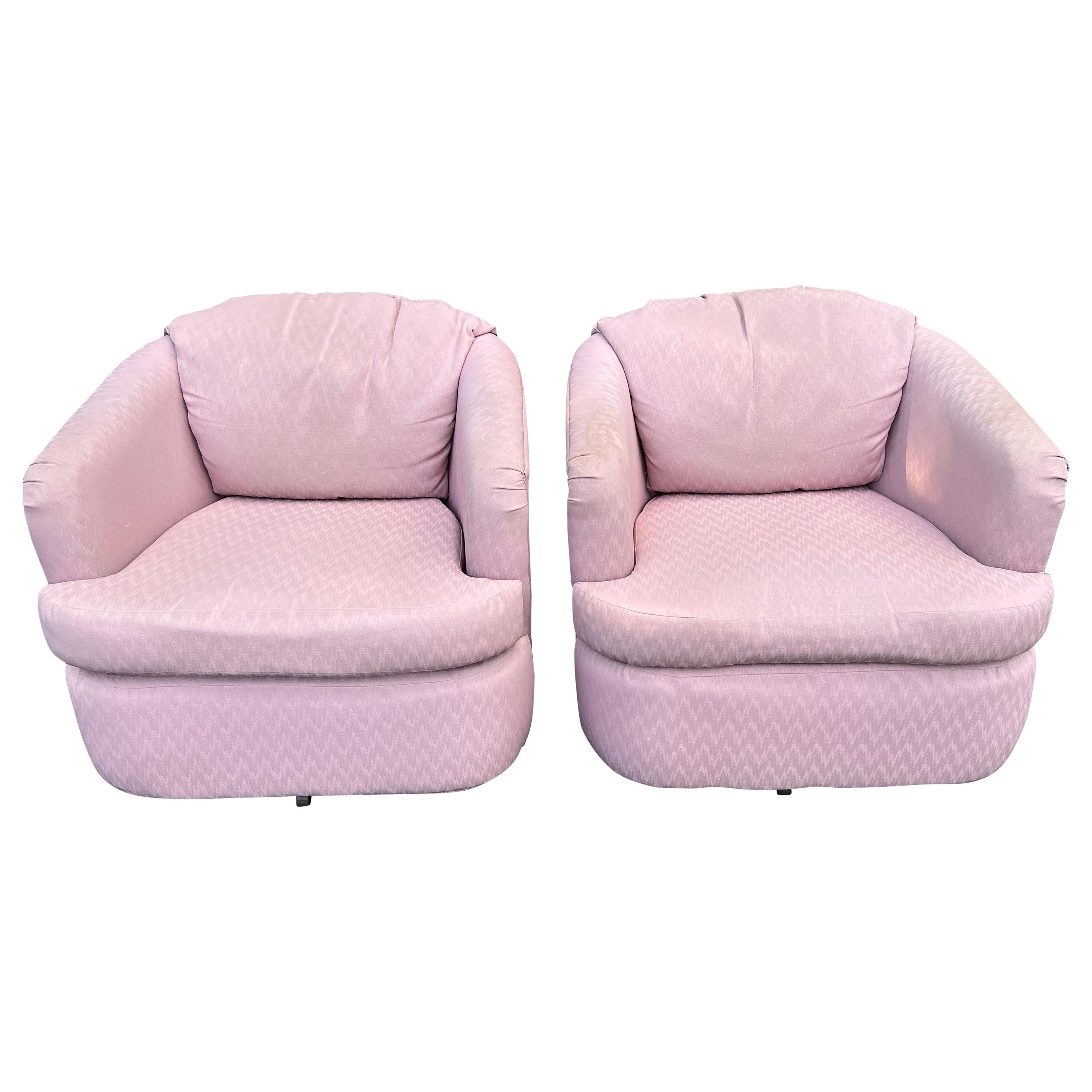 Pair of  Dusty Pink Swivel Club Chairs For Sale